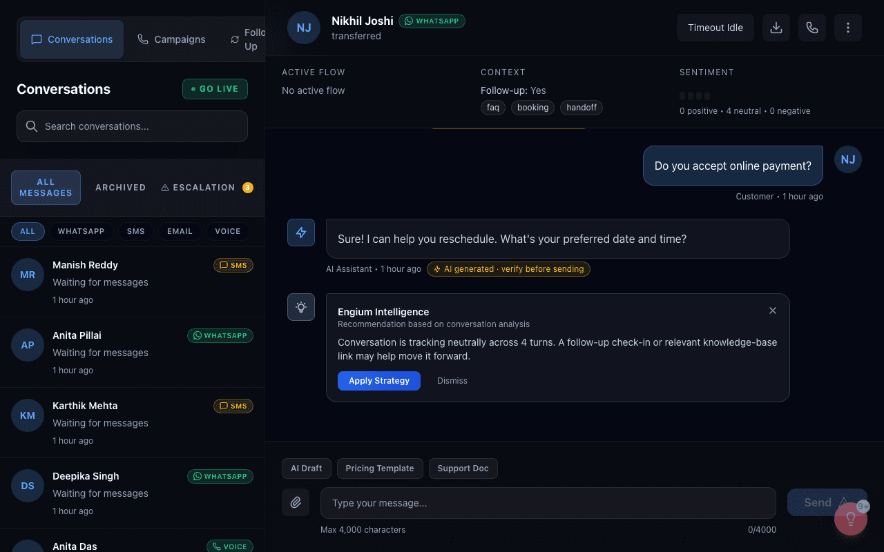 Engium conversations inbox - all channels in one view